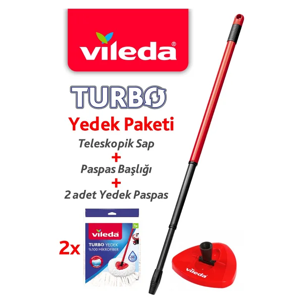 Vileda Turbo Teleskopik Sap + Üçgen Başlık + 2'li Yedek Paspas - Beyaz
