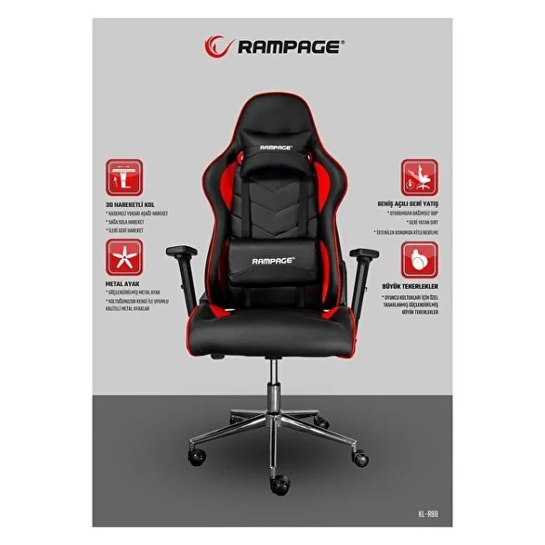 Rampage Kl-R88 3d Ayarlı Kırmızı-Siyah Oyuncu Koltuğu - Görsel 5