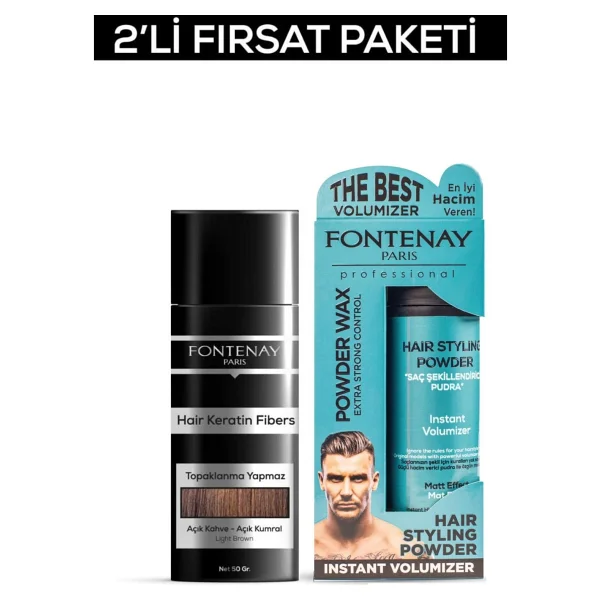 Fontenay Saç Dolgunlaştırıcı Keratinfibers Açık Kahve Topik Saç Tozu 50gr+Matt Effect Toz Wax 2li Set - Görsel 2