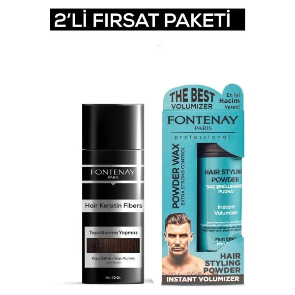 Fontenay Saç Dolgunlaştırıcı Keratinfibers Koyu Kahve Topik Saç Tozu 50gr+Matt Effect Toz Wax 2li Set - Görsel 2
