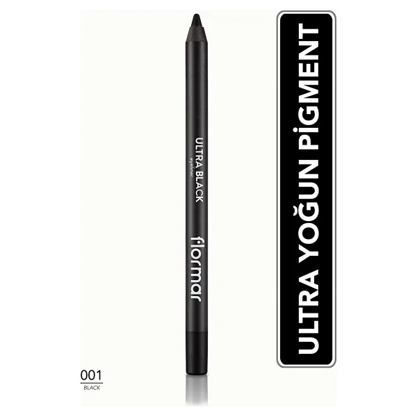 Flormar Ultra Siyah Eyeliner Yumuşak Dokulu Jojoba Yağı Ve E Vitaminli Suya Dayanıklı Uzun Kalıcı - Görsel 4