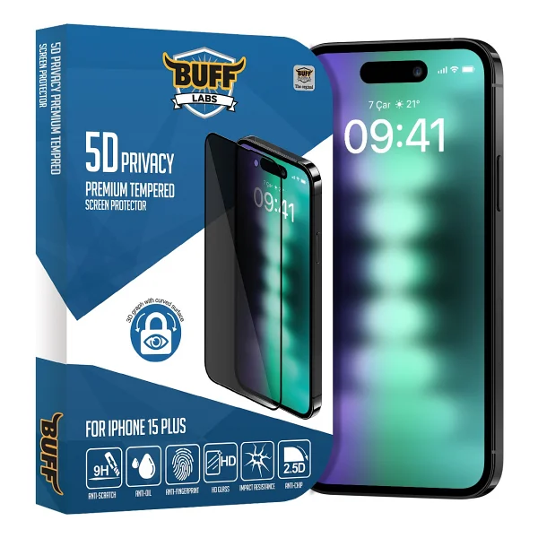 Buff iPhone 15 Plus 5d Glass Ekran Koruyucu Şeffaf - Görsel 7
