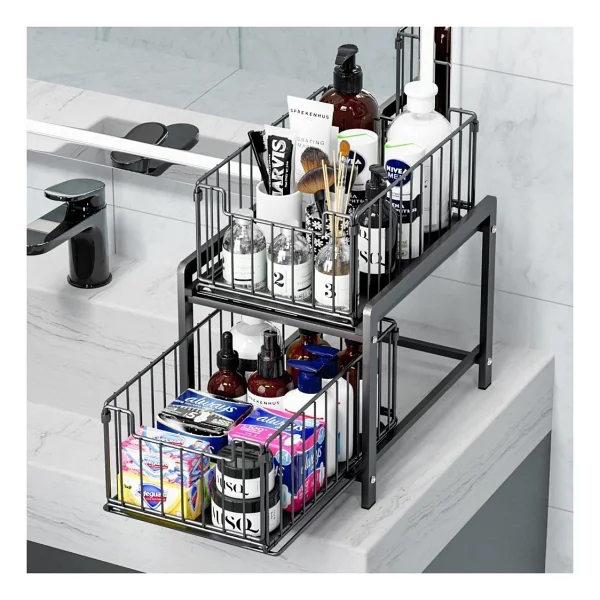 Mismuka Çok Amaçlı 2 Raflı Raylı Sepet Düzenleyici Banyo Mutfak Lavabo Altı Dolap İçi Tezgah Üstü Organizer - Görsel 6