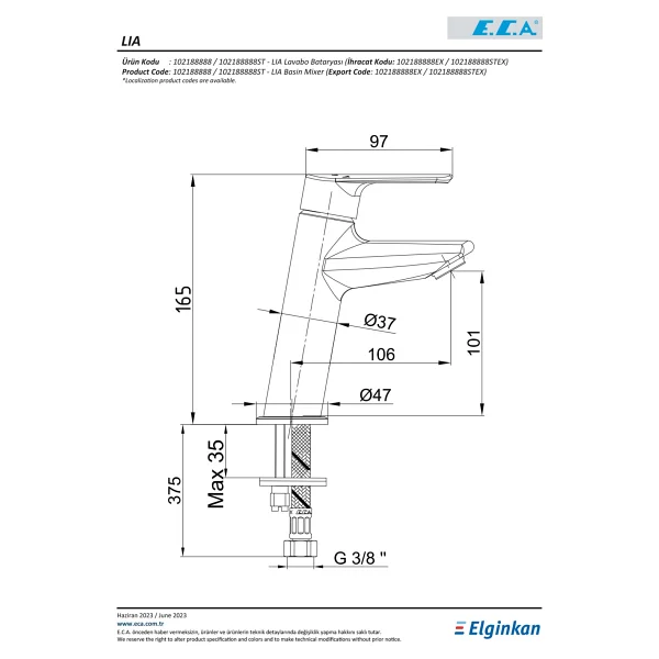 E.C.A. Lia 102188888 Lavabo Bataryası - Görsel 4