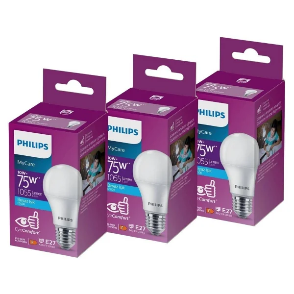 Philips LED 10-75w Ampul 6500k Beyaz Işık 3'lü - 1 - 10 W - Görsel 2