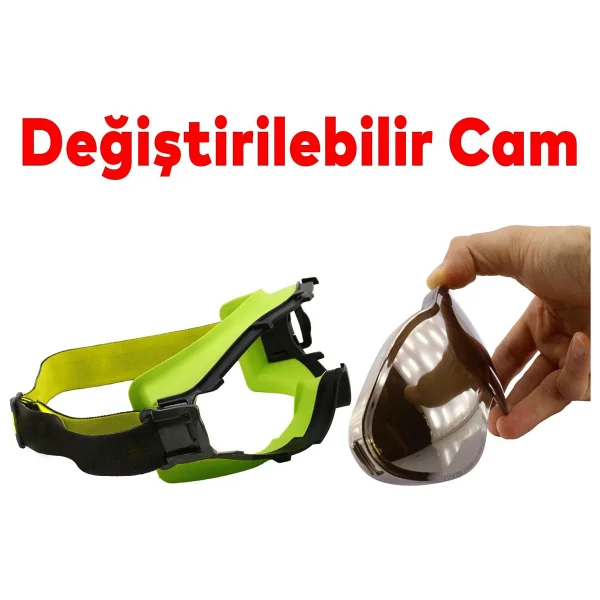 Badem10 Kayak Gözlüğü Değiştirebilir Camlı Güneş Kar Gözlük Gümüş Snowboard Glasses Gözlük+1 Adet Yedek Cam (Sarı) - Standart - Görsel 3