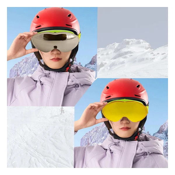 Badem10 Kayak Gözlüğü Değiştirebilir Camlı Güneş Kar Gözlük Gümüş Snowboard Glasses Gözlük+1 Adet Yedek Cam (Sarı) - Standart - Görsel 4