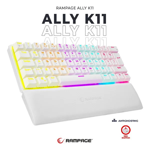 Rampage Ally K11 Beyaz Tkl Red Switch Kablolu Mekanik Oyuncu Klavyesi - Görsel 9