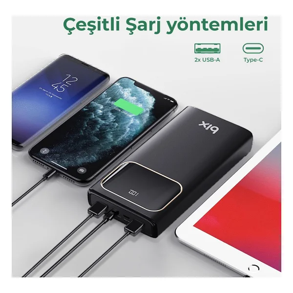 Bix Pb303 LED Göstergeli 30000 mAh Hızlı Şarj Powerbank - Görsel 6