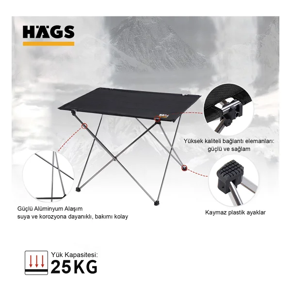 Haegs Ultralight Katlanır Kamp Sehpası, Piknik, Bbq, Balıkçılık, Avcılık, Plaj, Hiking İçin Taşınabilir Kompakt Roll Up Outdoor Kamp Masası Orta Boy - Siyah - Görsel 2