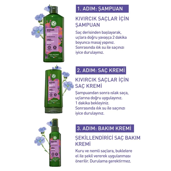 Yves Rocher Kıvırcık Dalgalı Saçlar Bukle Belirginleştirici Orijinal Boy Şampuan,Saç Kremi,Saç Bakım Kremi Seti - Görsel 3