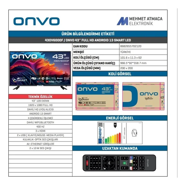 Onvo 42ov6000f Full HD 42" 106 Ekran Uydu Alıcılı Android Smart LED TV - Görsel 6
