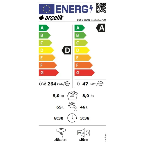 Arçelik 8050 YKMI 8 kg / 5 kg Kurutmalı Çamaşır Makinesi - Görsel 5
