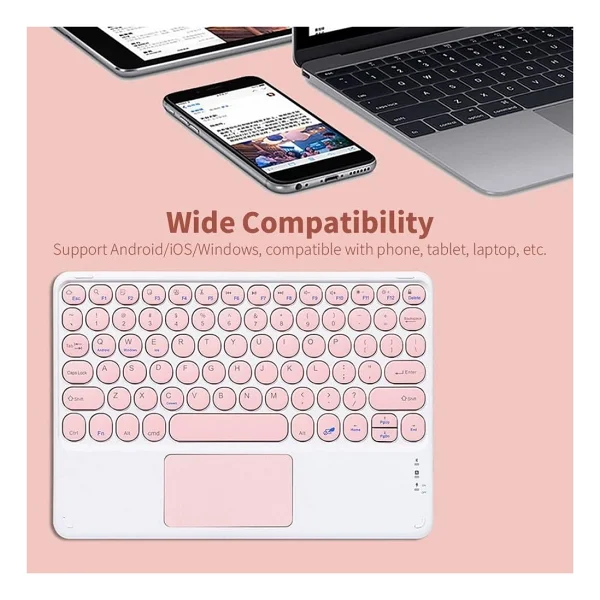Valkyrie Kablosuz Touchpad Bluetooth Klavye - Ios Android Windows Uyumlu - Türkçe Dil - Şarjlı - Ultra İnce - Type-C Giriş Pembe - Görsel 4