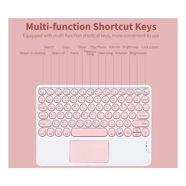 Valkyrie Kablosuz Touchpad Bluetooth Klavye - Ios Android Windows Uyumlu - Türkçe Dil - Şarjlı - Ultra İnce - Type-C Giriş Pembe - Görsel 5