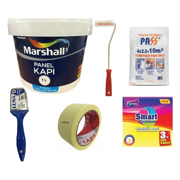 Marshall Su Bazlı Kokusuz Amerikan Panel Kapı Boyası Su Bazlı 1 Lt - 6 Parça Boyama Seti - Şifon - 1 L+ Boyama Seti - Görsel 8