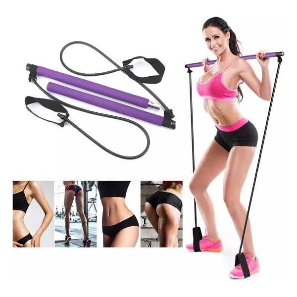 Leyaton Portable Pilates Studio Jimnastik Lastiği Egzersiz Çubuğu Yoga Plates Spor Kondisyon Direnç Aerobik - Mor - Görsel 6