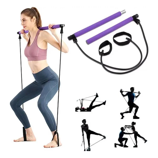 Leyaton Portable Pilates Studio Jimnastik Lastiği Egzersiz Çubuğu Yoga Plates Spor Kondisyon Direnç Aerobik - Mor - Görsel 2