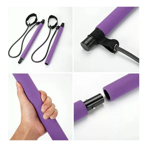 Leyaton Portable Pilates Studio Jimnastik Lastiği Egzersiz Çubuğu Yoga Plates Spor Kondisyon Direnç Aerobik - Mor - Görsel 3