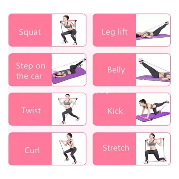 Leyaton Portable Pilates Studio Jimnastik Lastiği Egzersiz Çubuğu Yoga Plates Spor Kondisyon Direnç Aerobik - Mor - Görsel 5