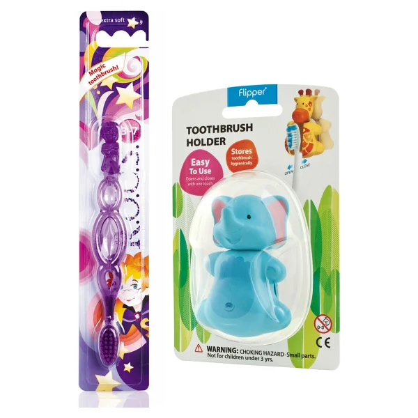 R.O.C.S. Kids 3-7 Yaş Diş Fırçası + Flipper Hijyenik Saklama Kabı Seti Fil Figürlü - Görsel 4