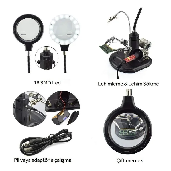 Wellhise Acn-129 Masaüstü Büyüteç Ledli Havya Sehpası - Görsel 2