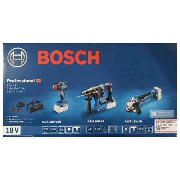 Bosch Gbh 18v-26 Kırıcı Delici + Gdx 18v-200 Somun Sıkma + Gws 18v-10 Taşlama 2 X 5 Ah Üçlü Set - Görsel 5