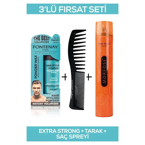 Fontenay Saç Şekillendirici Pudra Toz Wax Matt Effect + Şekil Tarağı + Saç Sprey 3'lü Set - Görsel 3