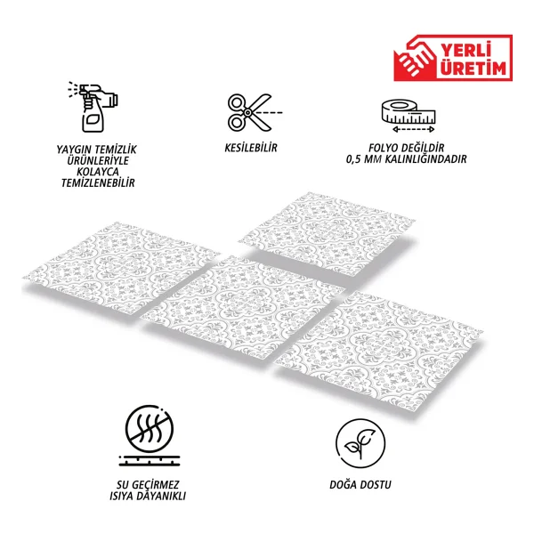 Tink Kendinden Yapışkanlı Gri Motifli Desenli Pvc Karo 30x30 Cm (4 Adet) 0,36 M2 - Görsel 2