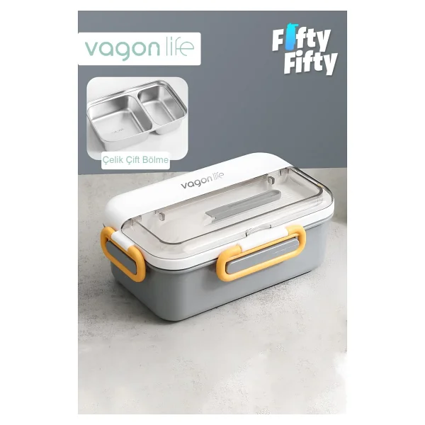 Vagonlife Tek Kat Çift Bölme Bento Lunch Box Ofis-Okul İçin Yeni Nesil Sefer Tası Paslanmaz Çelik 588 - Görsel 6
