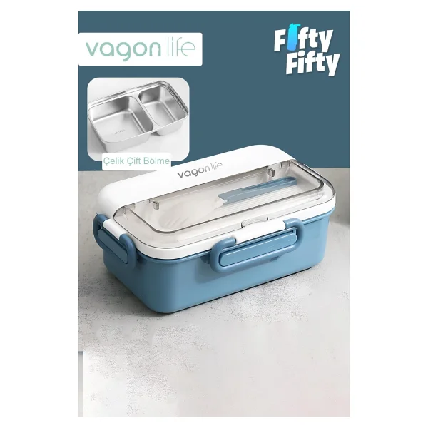 Vagonlife Tek Kat Çift Bölme Bento Lunch Box Ofis-Okul İçin Yeni Nesil Sefer Tası Paslanmaz Çelik 588 - Görsel 8