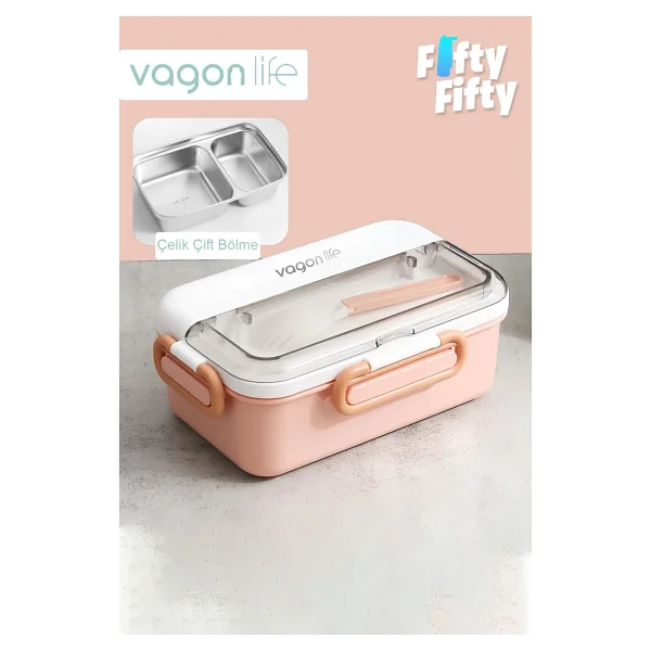 Vagonlife Tek Kat Çift Bölme Bento Lunch Box Ofis-Okul İçin Yeni Nesil Sefer Tası Paslanmaz Çelik 588 - Görsel 7