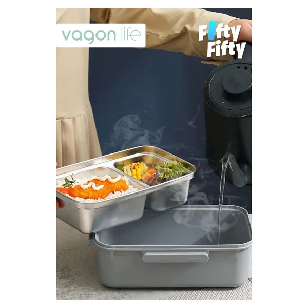 Vagonlife Tek Kat Çift Bölme Bento Lunch Box Ofis-Okul İçin Yeni Nesil Sefer Tası Paslanmaz Çelik 588 - Görsel 5