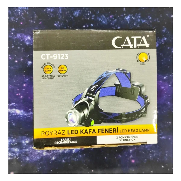 Cata Ct-9123 Poyraz Kafa Feneri Siyah Renkli LED Ampul İle Şarj Gerektirmeyen Pratik Tasarım - Görsel 2