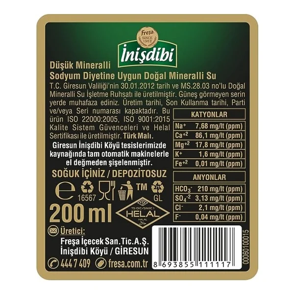 Freşa İnişdibi Doğal Maden Suyu 24x200 ml 3'lü - Görsel 3