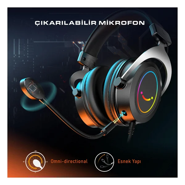 Fifine Ampligame H3 RGB Kablolu Mikrofonlu Kulak Üstü Oyuncu Kulaklığı - Görsel 3