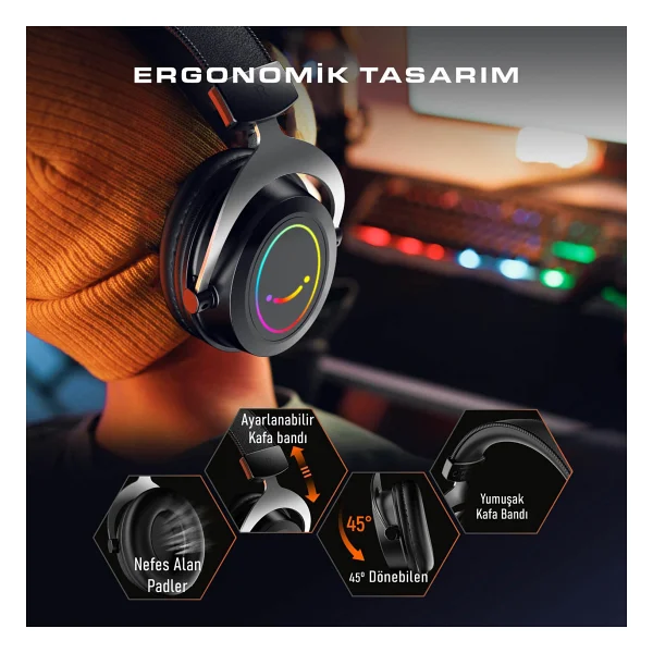 Fifine Ampligame H3 RGB Kablolu Mikrofonlu Kulak Üstü Oyuncu Kulaklığı - Görsel 4