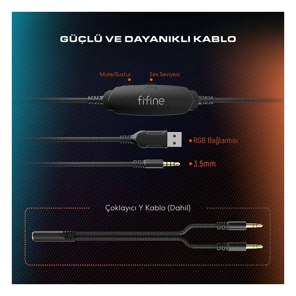 Fifine Ampligame H3 RGB Kablolu Mikrofonlu Kulak Üstü Oyuncu Kulaklığı - Görsel 5