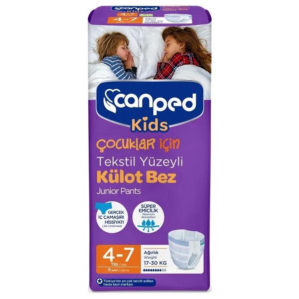 Canped Kids Tekstil Yüzeyli 4-7 Yaş 9'lu 4 Adet Çocuk Külotlu Hasta Bezi - Görsel 3