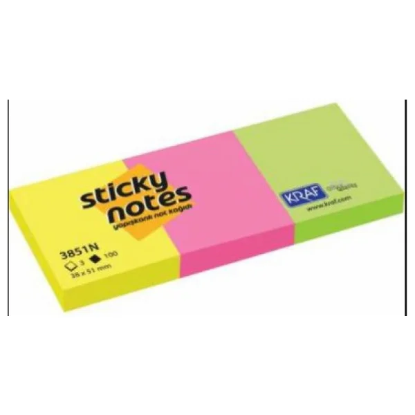 Kraf 38 X 51 Mm 3 Renkli Yapışkanlı Not Kağıdı - Görsel 2