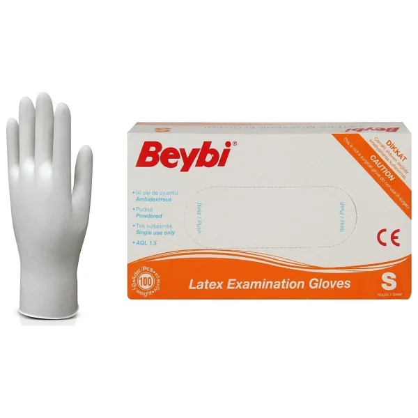 Beybi Lateks Pudralı Orta Boy (M) 100'lü 2 Paket Muayene Eldiveni - Görsel 6