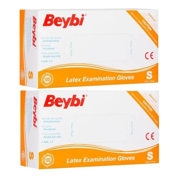 Beybi Lateks Pudralı Orta Boy (M) 100'lü 2 Paket Muayene Eldiveni - Görsel 4
