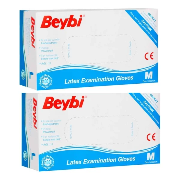 Beybi Lateks Pudralı Orta Boy (M) 100'lü 2 Paket Muayene Eldiveni - Görsel 5