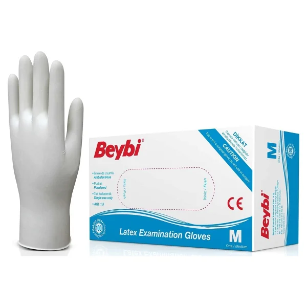 Beybi Lateks Pudralı Orta Boy (M) 100'lü 2 Paket Muayene Eldiveni - Görsel 2