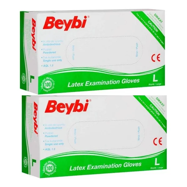Beybi Lateks Pudralı Orta Boy (M) 100'lü 2 Paket Muayene Eldiveni - Görsel 3