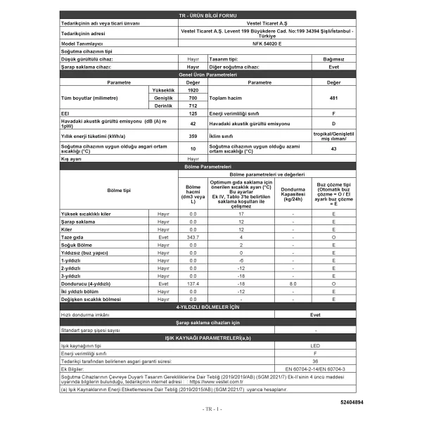 Regal Nfk 54020 E Kombi No Frost Buzdolabı - Görsel 4