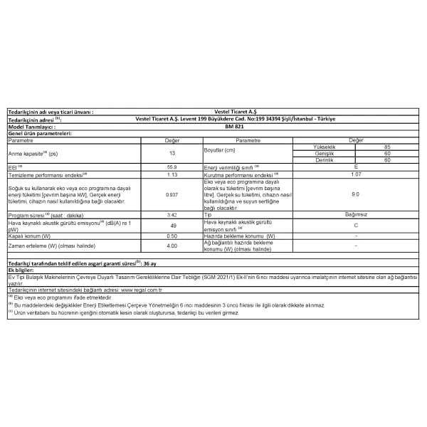 Regal BM 821 8 Programlı Bulaşık Makinesi - Görsel 3