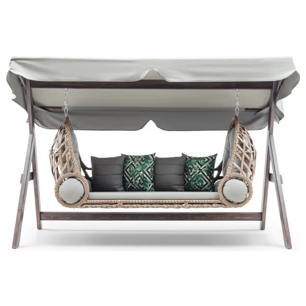 Hier Swing Saltanat Ahşap Rattan Salıncak Dış Mekan Bahçe Balkon Ve Teras Salıncağı Gri - Görsel 2