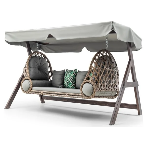 Hier Swing Saltanat Ahşap Rattan Salıncak Dış Mekan Bahçe Balkon Ve Teras Salıncağı Gri - Görsel 3