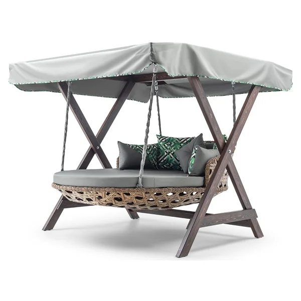 Hier Dominik Swing Ahşap Rattan Salıncak Dış Mekan Bahçe Balkon Ve Teras Salıncağı Gri - Görsel 7